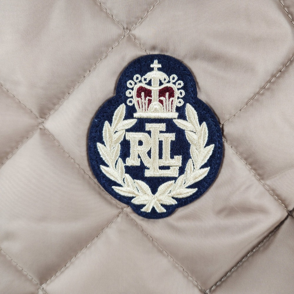NWT Lauren Ralph Lauren Quilted Vest Small Petite Regular Birch Tan Crest Patch - Picture 9 of 12
